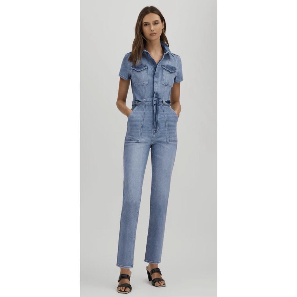 GOOD AMERICAN Stretch Straight Leg Jumpsuit Mid Blue Women's Size Small NWT
